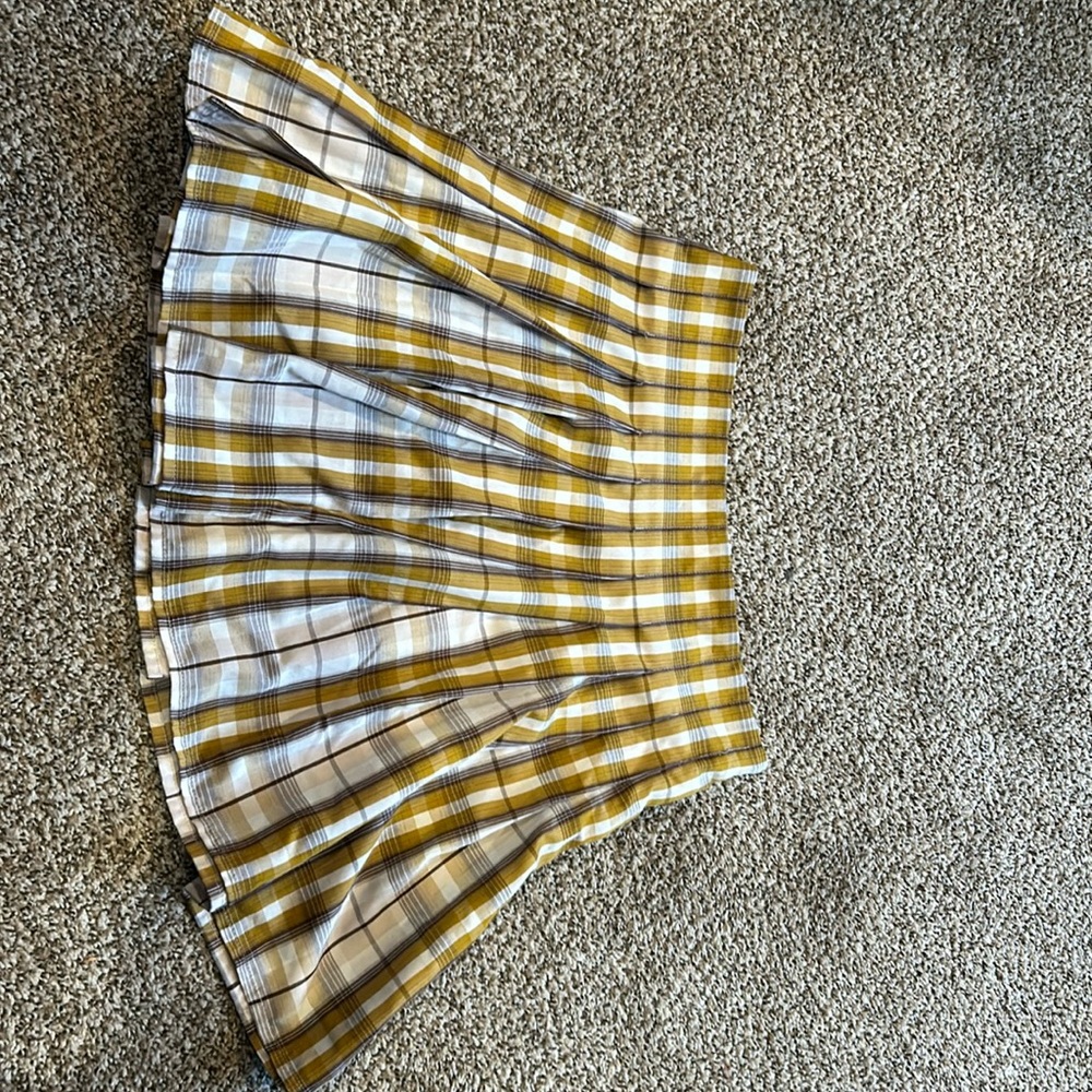 Gold, brown plaid skirt with side zipper